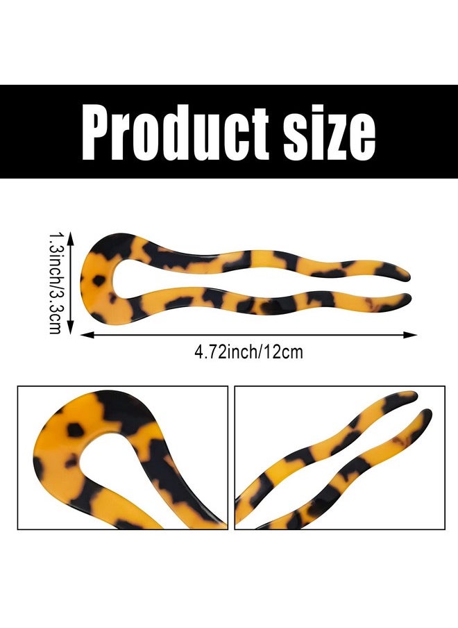 DonLeeving 6 Pack 4.7Inch U Shaped Acetate Hair Pins French Hair Forks Large Wavy French Hair Pins Tortoise Shell 2 Prong U-Shape Hairpins Hair Accessories For Women Girls  - Image 2