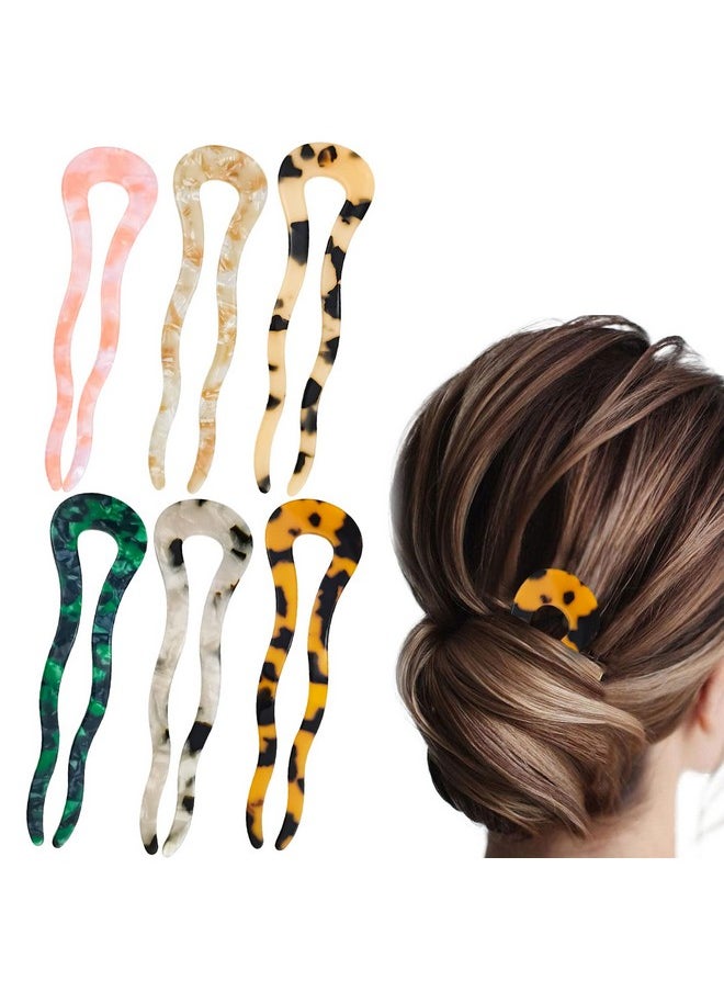 DonLeeving 6 Pack 4.7Inch U Shaped Acetate Hair Pins French Hair Forks Large Wavy French Hair Pins Tortoise Shell 2 Prong U-Shape Hairpins Hair Accessories For Women Girls  - Image 1