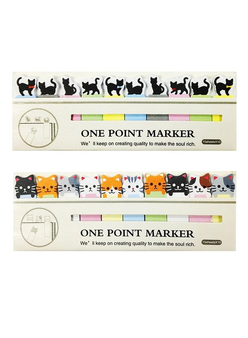 Cute Cat Theme Post-It Kit, Essential for Bookmarks and Memos, Office Essentials, 2-Piece Set (Multicolor) - Image 1