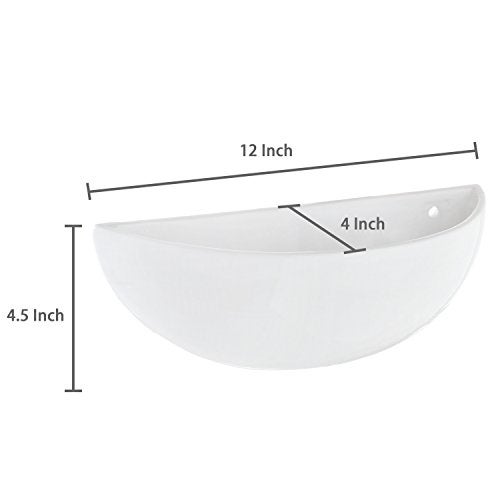 MyGift White Ceramic Wall Planters for Indoor Plants, Half Bowl Hanging Vase, Wall Mounted Succulent Planters, Set of 2 - Image 5