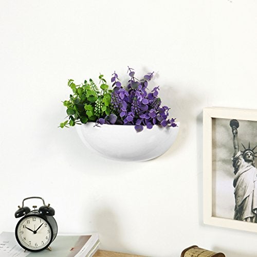 MyGift White Ceramic Wall Planters for Indoor Plants, Half Bowl Hanging Vase, Wall Mounted Succulent Planters, Set of 2 - Image 2