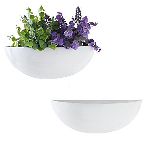 MyGift White Ceramic Wall Planters for Indoor Plants, Half Bowl Hanging Vase, Wall Mounted Succulent Planters, Set of 2 - Image 4