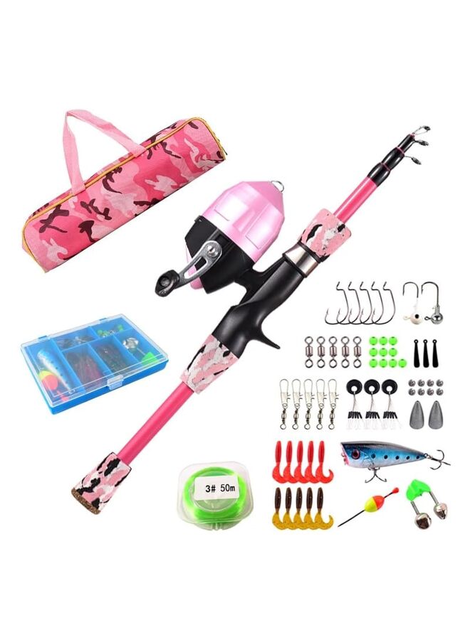LAMAY Kids Fishing Rod and Reel Combo Full Kit 1.2m Telescopic Casting Rod Pole with Reel and Hooks Lures Swivels Carry Bag(PINK) - Image 1