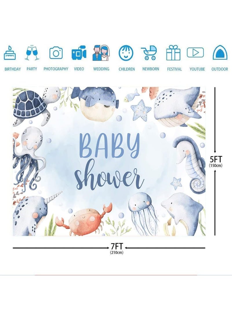 Ticuenicoa Ticuenicoa 7x5ft Under The Sea Baby Shower Backdrop Summer Blue Ocean Boy Girl Party Decorations Photography Background Cute Turtle Dolphins Octopus Whales Newborn Baby Party Decor Cake Table Banner  - Image 3