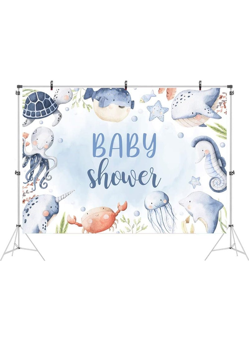 Ticuenicoa Ticuenicoa 7x5ft Under The Sea Baby Shower Backdrop Summer Blue Ocean Boy Girl Party Decorations Photography Background Cute Turtle Dolphins Octopus Whales Newborn Baby Party Decor Cake Table Banner  - Image 2