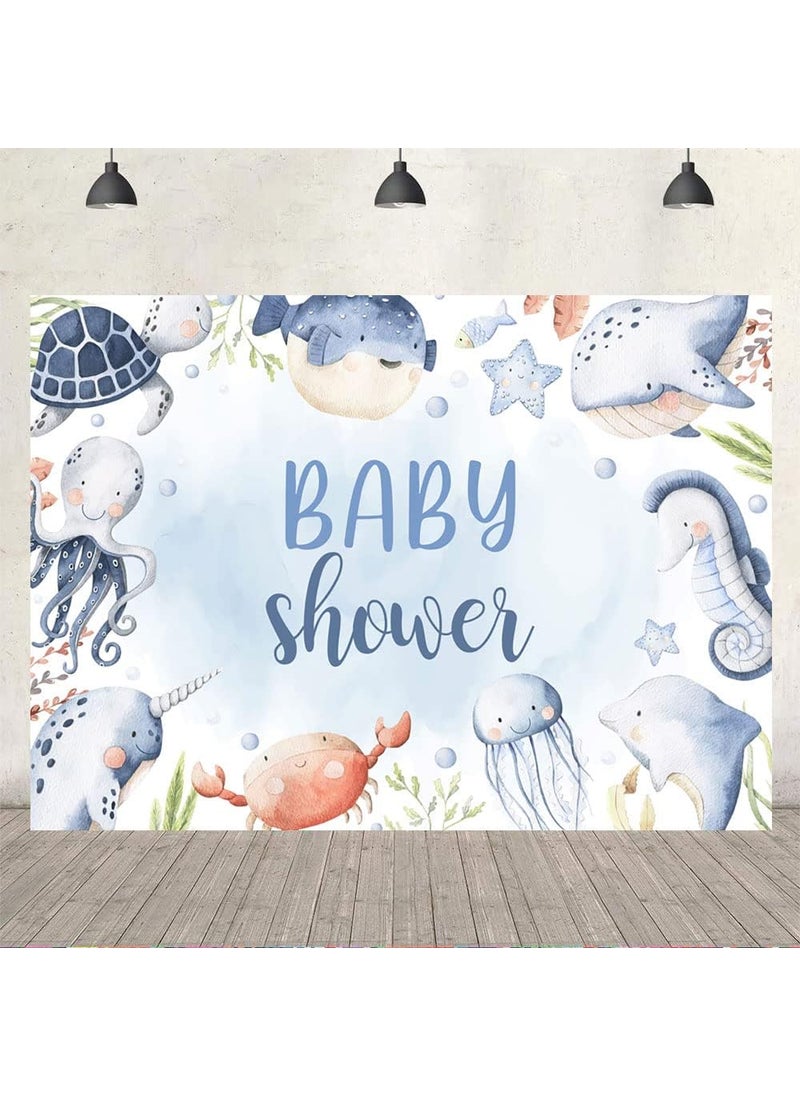 Ticuenicoa Ticuenicoa 7x5ft Under The Sea Baby Shower Backdrop Summer Blue Ocean Boy Girl Party Decorations Photography Background Cute Turtle Dolphins Octopus Whales Newborn Baby Party Decor Cake Table Banner  - Image 4