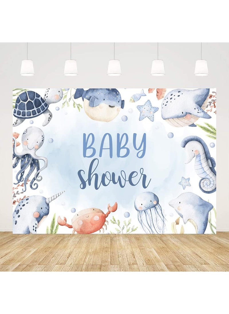 Ticuenicoa Ticuenicoa 7x5ft Under The Sea Baby Shower Backdrop Summer Blue Ocean Boy Girl Party Decorations Photography Background Cute Turtle Dolphins Octopus Whales Newborn Baby Party Decor Cake Table Banner  - Image 1