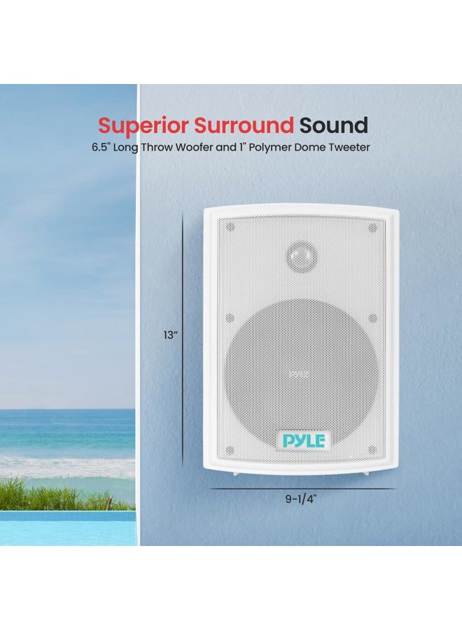 Pyle Home Pyle PDWR63 Dual Waterproof Outdoor Speaker System-6.5 Inch Pair of Weatherproof Wall or Ceiling Mounted White Speakers w/Heavy Duty Grill,Universal Mount-for Use in The Pool,Patio - Image 2