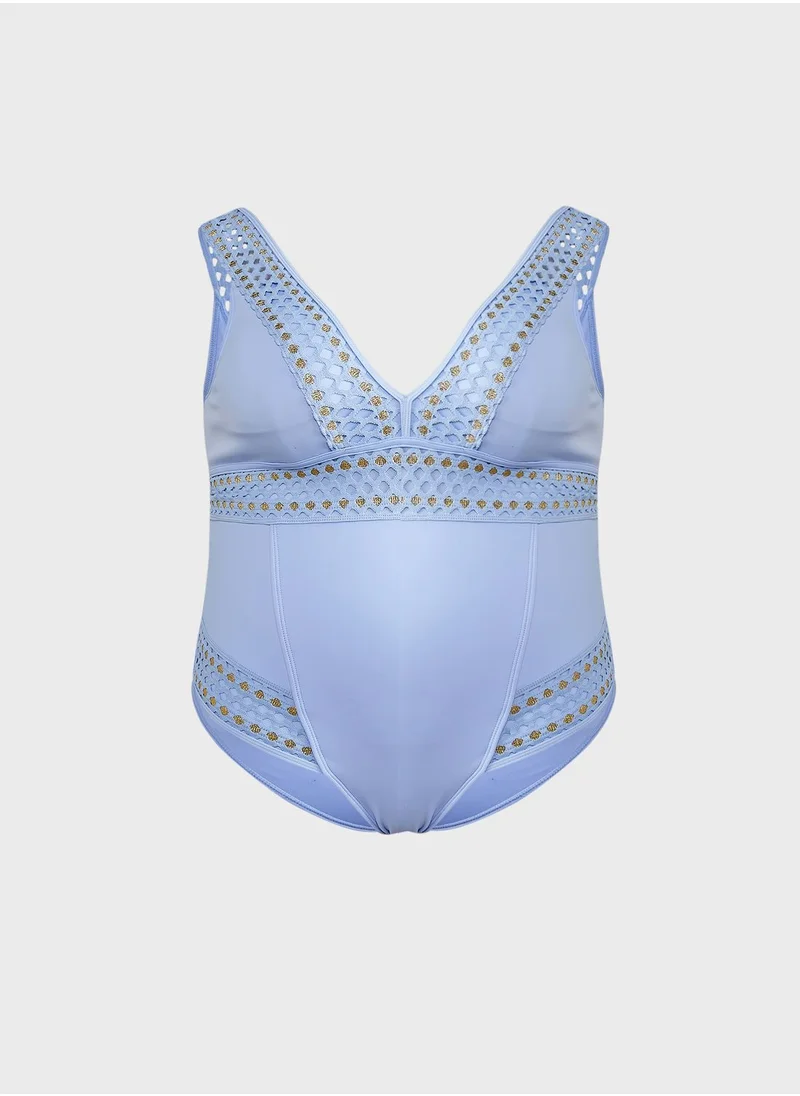 River Island Plus Elastic Plunge Swimsuit