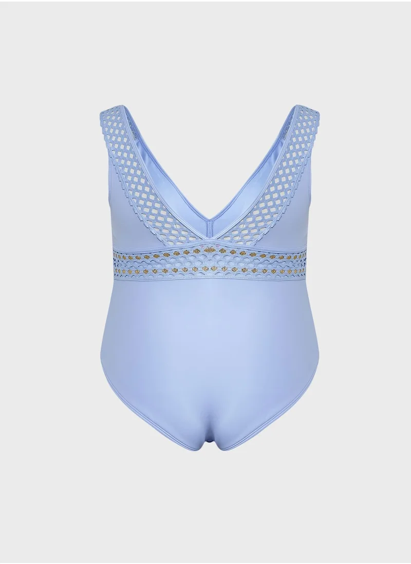 River Island Plus Elastic Plunge Swimsuit