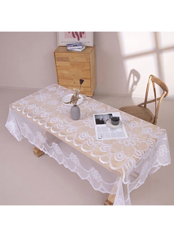 GEFEII White Lace Tablecloth Rectangular Crochet Linen Table Covers for Rectangle Table Oblong Vinyl Floral Lace Tablecloths 60"X104" for Kitchen Wedding Party Chrismas Decoration - Image 2
