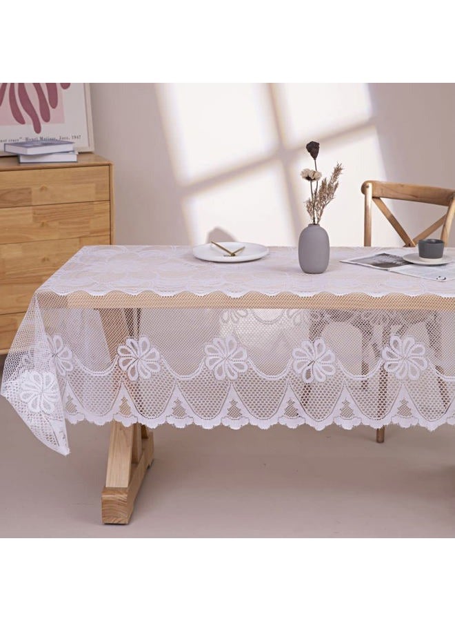 GEFEII White Lace Tablecloth Rectangular Crochet Linen Table Covers for Rectangle Table Oblong Vinyl Floral Lace Tablecloths 60"X104" for Kitchen Wedding Party Chrismas Decoration - Image 3