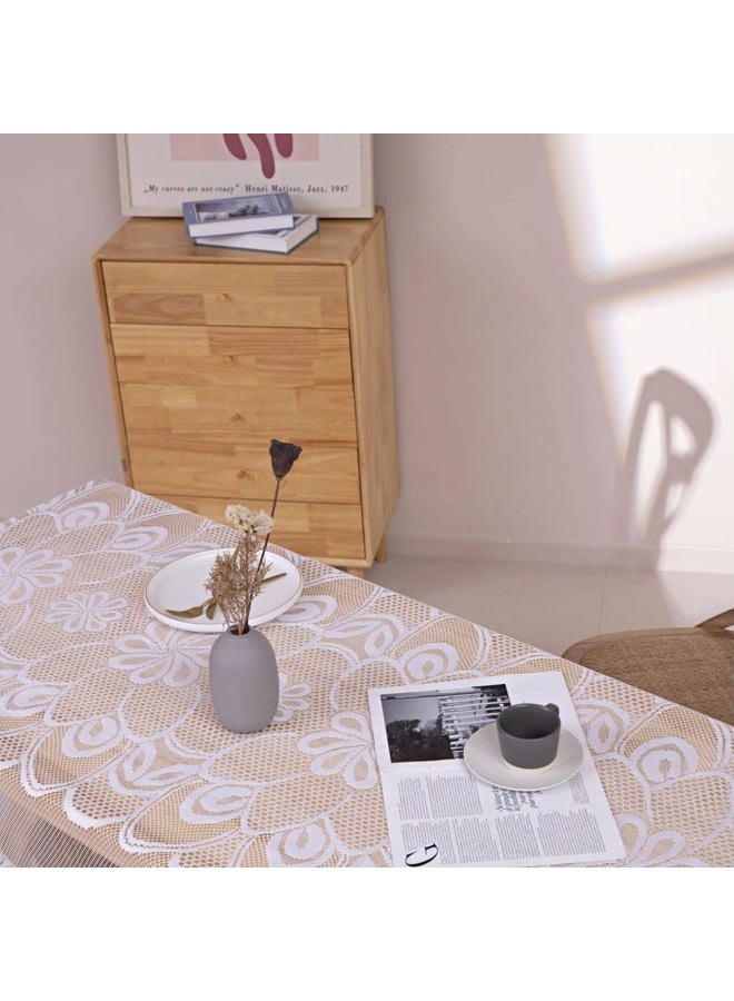 GEFEII White Lace Tablecloth Rectangular Crochet Linen Table Covers for Rectangle Table Oblong Vinyl Floral Lace Tablecloths 60"X104" for Kitchen Wedding Party Chrismas Decoration - Image 4