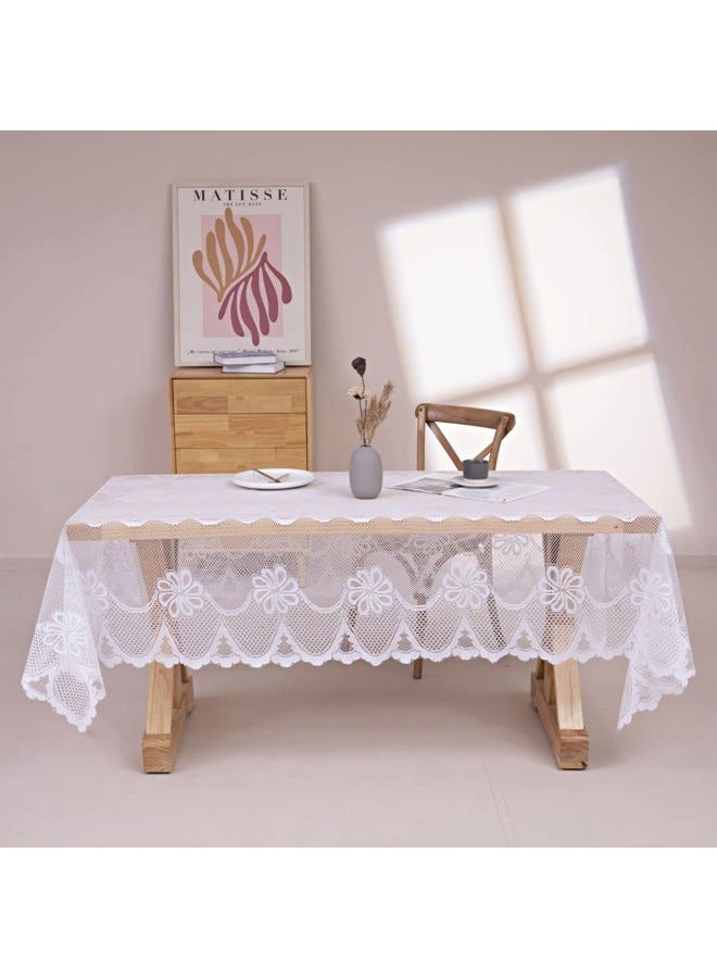 GEFEII White Lace Tablecloth Rectangular Crochet Linen Table Covers for Rectangle Table Oblong Vinyl Floral Lace Tablecloths 60"X104" for Kitchen Wedding Party Chrismas Decoration - Image 1