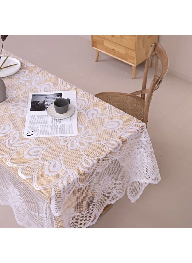 GEFEII White Lace Tablecloth Rectangular Crochet Linen Table Covers for Rectangle Table Oblong Vinyl Floral Lace Tablecloths 60"X104" for Kitchen Wedding Party Chrismas Decoration - Image 5