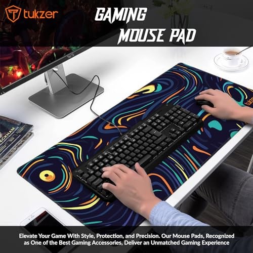 Tukzer Retro Extended Gaming Mouse Pad, High-Speed Mouse Tracking & Control | Stitched Edges, Non-Slip Rubber Base| for Computer Laptop Keyboard Office Home (795mm x 298mm x 3.45mm, Color Waves) - Image 2