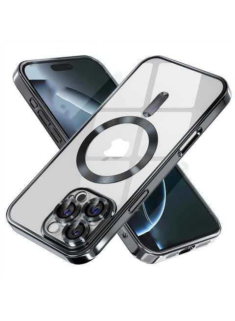 Premium Soft Clear Case for iPhone 16 Pro Max Camera Lens Full Protection, Compatible with MagSafe Wireless Charging, Shockproof Electroplated TPU Phone Cover iPhone 16 Pro Max 6.9 Inch 2024 -Black