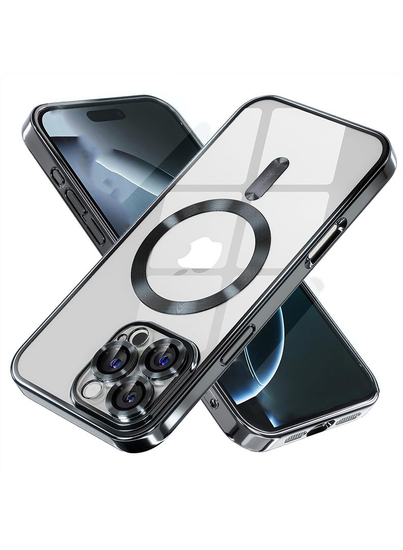 Theodor Premium Soft Clear Case for iPhone 16 Pro Max Camera Lens Full Protection, Compatible with MagSafe Wireless Charging, Shockproof Electroplated TPU Phone Cover iPhone 16 Pro Max 6.9 Inch 2024 -Black - Image 1