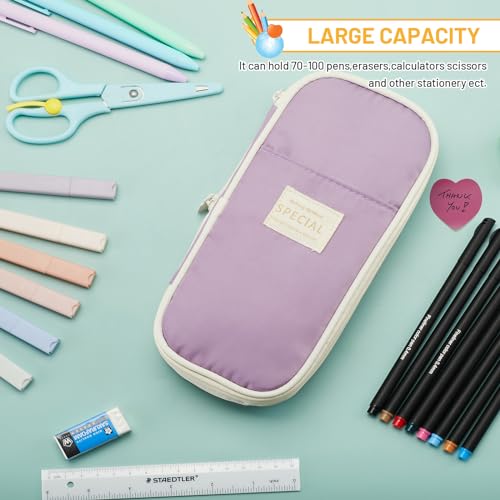 Sonuimy Large Capacity Pencil Case Pouch, Cute Aesthetic Big Capacity Zipper Pencil Cases Pen Portable Office Stationery Makeup Bag, Desk Organizer for College Adults Women Men- Purple - Image 2