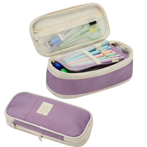 Sonuimy Large Capacity Pencil Case Pouch, Cute Aesthetic Big Capacity Zipper Pencil Cases Pen Portable Office Stationery Makeup Bag, Desk Organizer for College Adults Women Men- Purple - Image 1