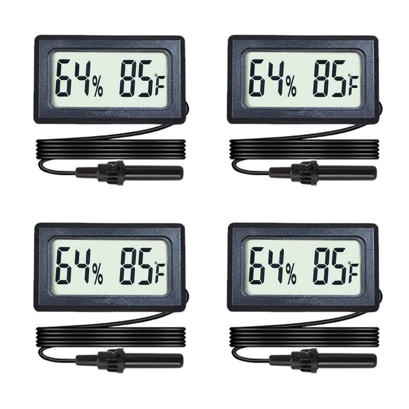 Veanic 4-Pack Mini Digital Hygrometer Thermometer Gauge with Probe Large Number LCD Display Temperature Fahrenheit Humidity Meter for Incubator Reptile Plant Terrarium Humidor Guitar Case Greenhouse - Image 1