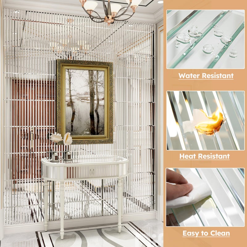 Diflart Beveled Mirror Backsplash Tiles for Kitchen, Silver Strip, 12x12 Inch, Mirror TIile for Bathroom Accent Wall, Pack of 5 Sq.ft - Image 4