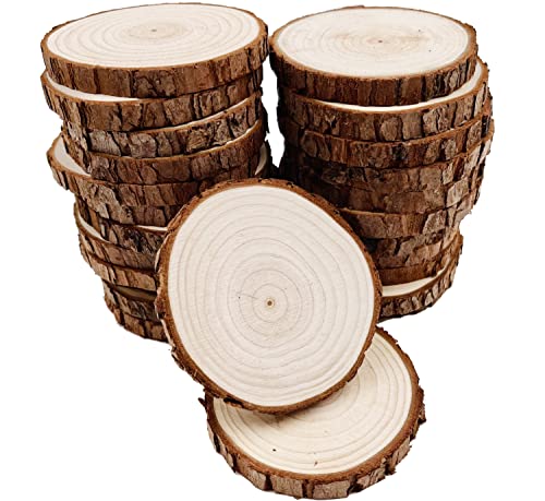 William Craft Unfinished Natural with Tree Bark Wood Slices 30 Pcs 2.4"-2.8" inch Disc Coasters Wood Coaster Pieces Craft Wood kit Circles Crafts Christmas Ornaments DIY Crafts with Bark for Crafts Rustic Wedding - Image 1