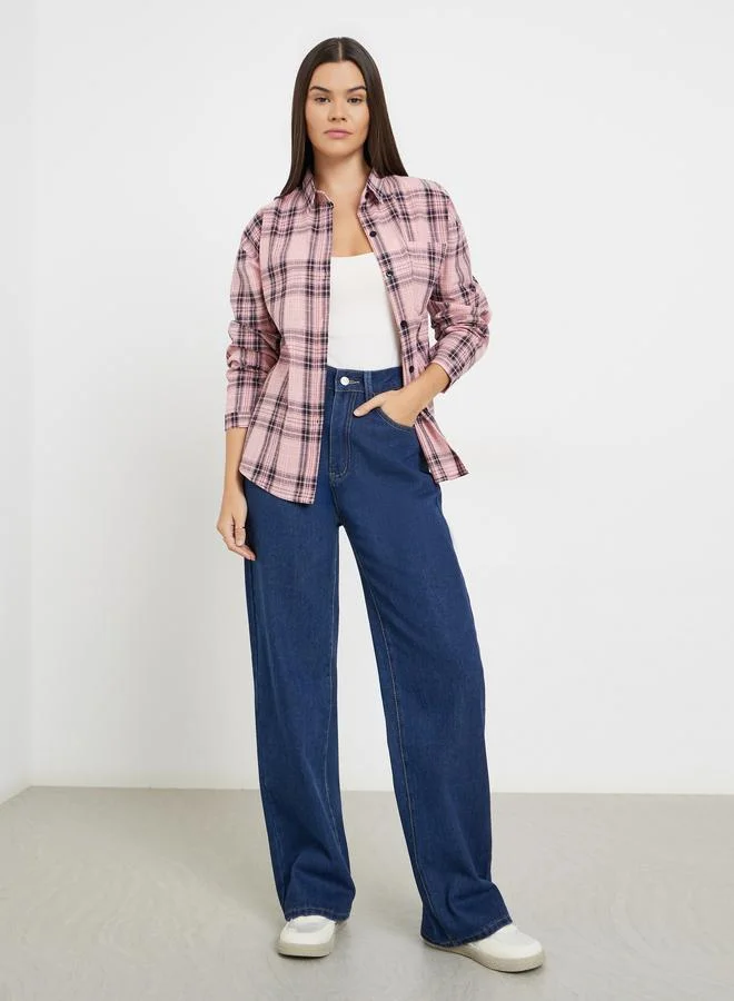 Dark Blue High Rise Wide Leg Jeans