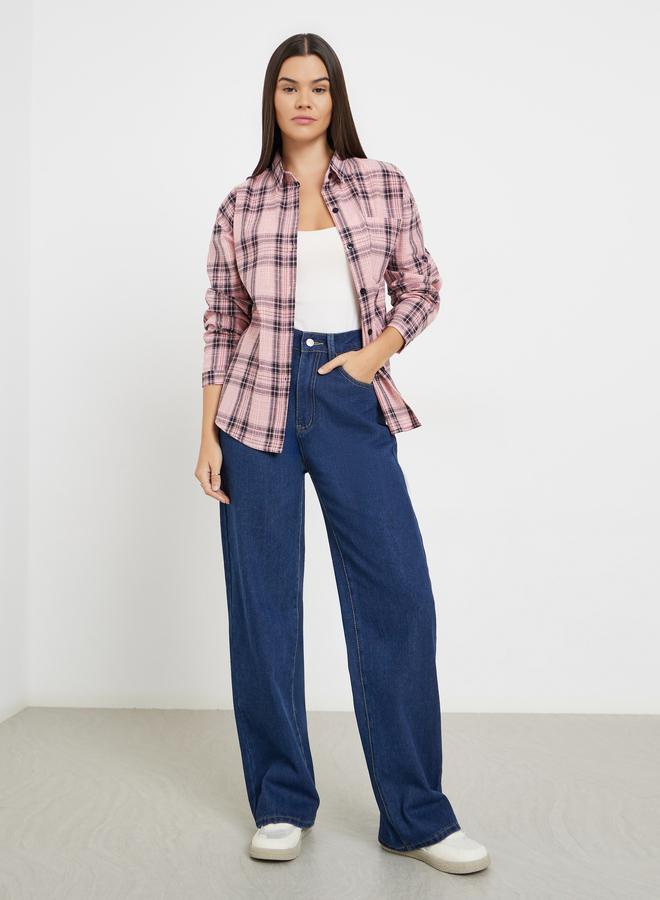 ستايلي جينز بأرجل واسعة وخصر عالي - Image 1