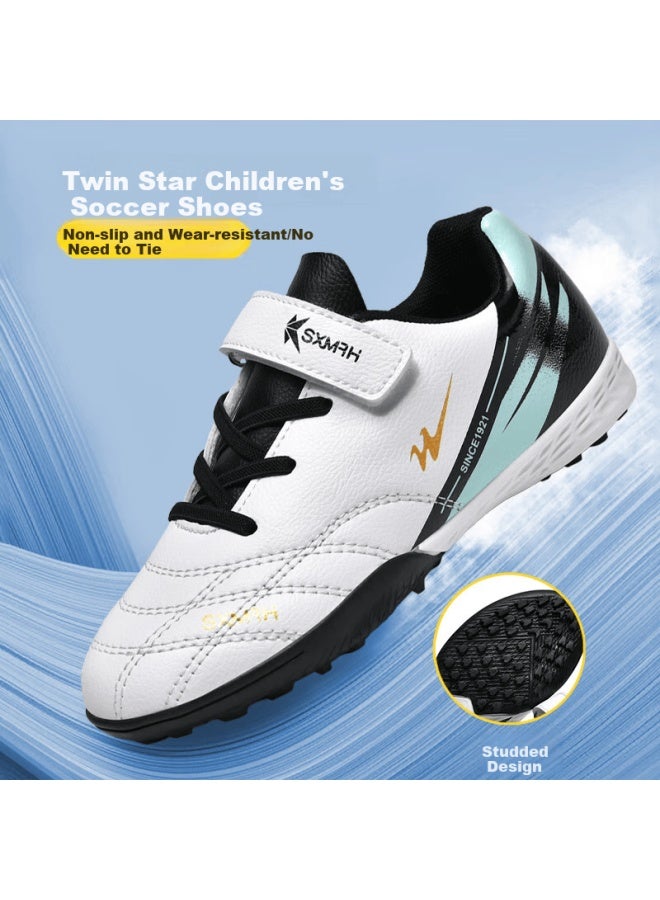 Shuangxing Children's Soccer Shoes, Big Kids Tf Turf Studs Velcro Training Shoes For Boys And Girls, Grass Youth Student Compeion Football Boots - Image 1