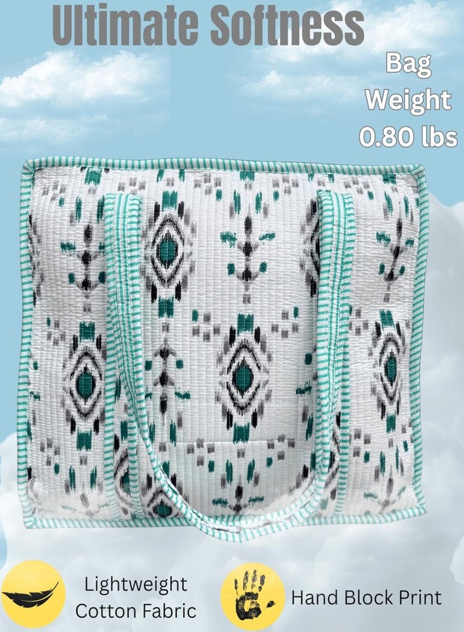 Third Eye Export Hand Block Printed Quilted Cotton Tote Bag for Women - Oversized 18x16 Work, Laptop, Travel Beach Essentials Handbag (Snowflake Waterspout Apple Print) - Image 3