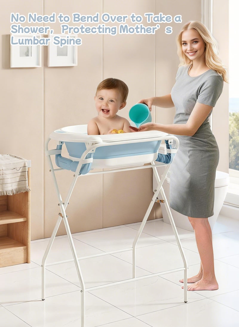 HomKawt Baby Bath Tub with Stand, Baby Bath tub Foldable, Movable Foldable Collapsable Heightened Baby Basin Infant Shower Bathtub with Stand - Image 2