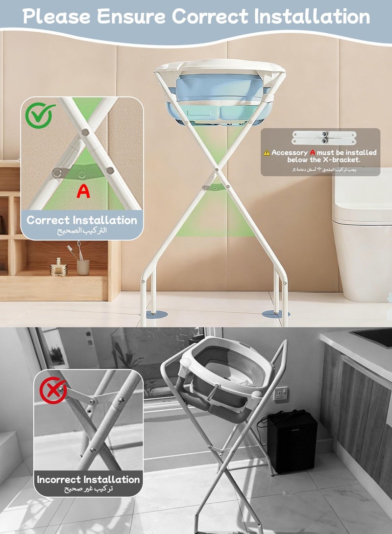 HomKawt Baby Bath Tub with Stand, Baby Bath tub Foldable, Movable Foldable Collapsable Heightened Baby Basin Infant Shower Bathtub with Stand - Image 4
