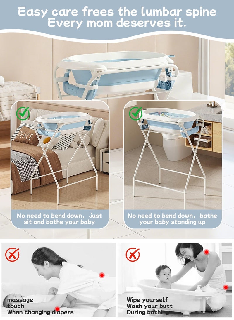 HomKawt Baby Bath Tub with Stand, Baby Bath tub Foldable, Movable Foldable Collapsable Heightened Baby Basin Infant Shower Bathtub with Stand - Image 5