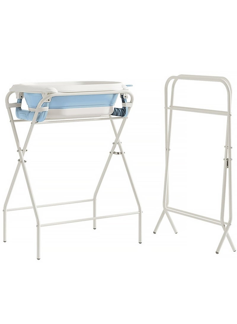 HomKawt Baby Bath Tub with Stand, Baby Bath tub Foldable, Movable Foldable Collapsable Heightened Baby Basin Infant Shower Bathtub with Stand - Image 1