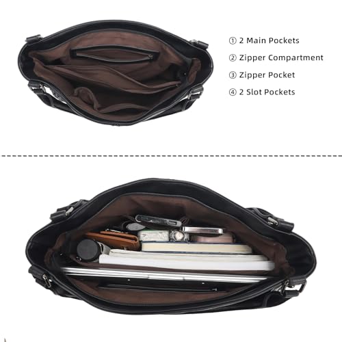KL928 Purses for Women Shoulder Handbags Hobo Bags Tote Bag (B-Black) - Image 4
