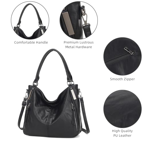 KL928 Purses for Women Shoulder Handbags Hobo Bags Tote Bag (B-Black) - Image 3