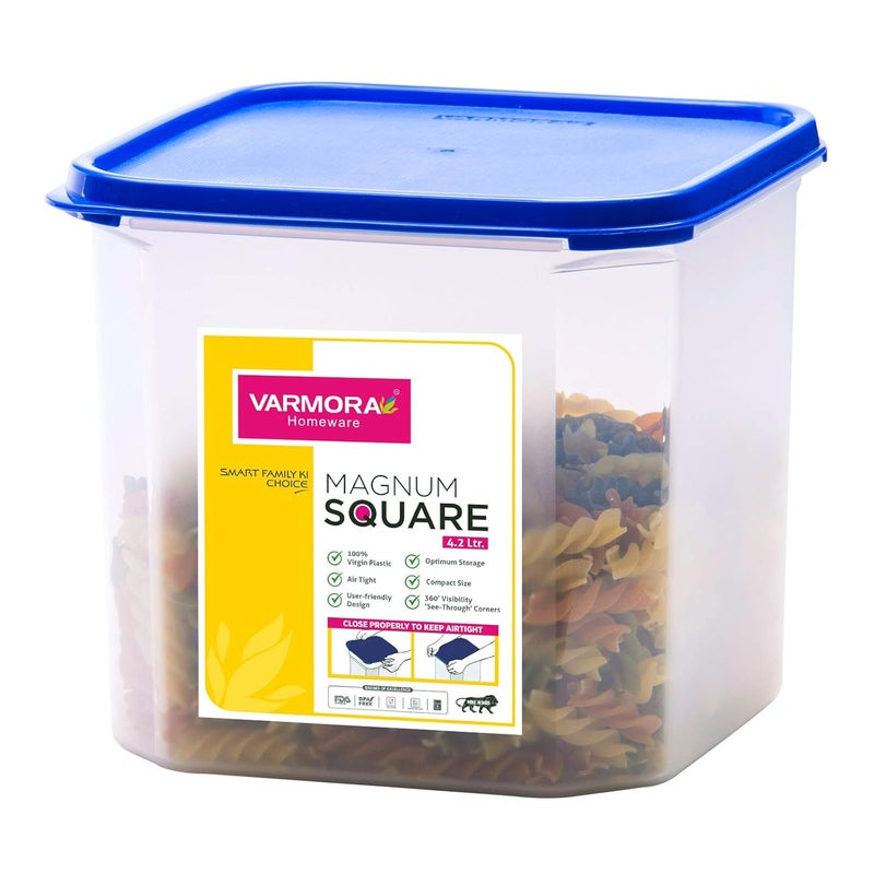 Varmora Magnum Plastic Square Smart Kitchen Storage Container Lid (4.2 L, Blue, Pack of 3) - Image 2