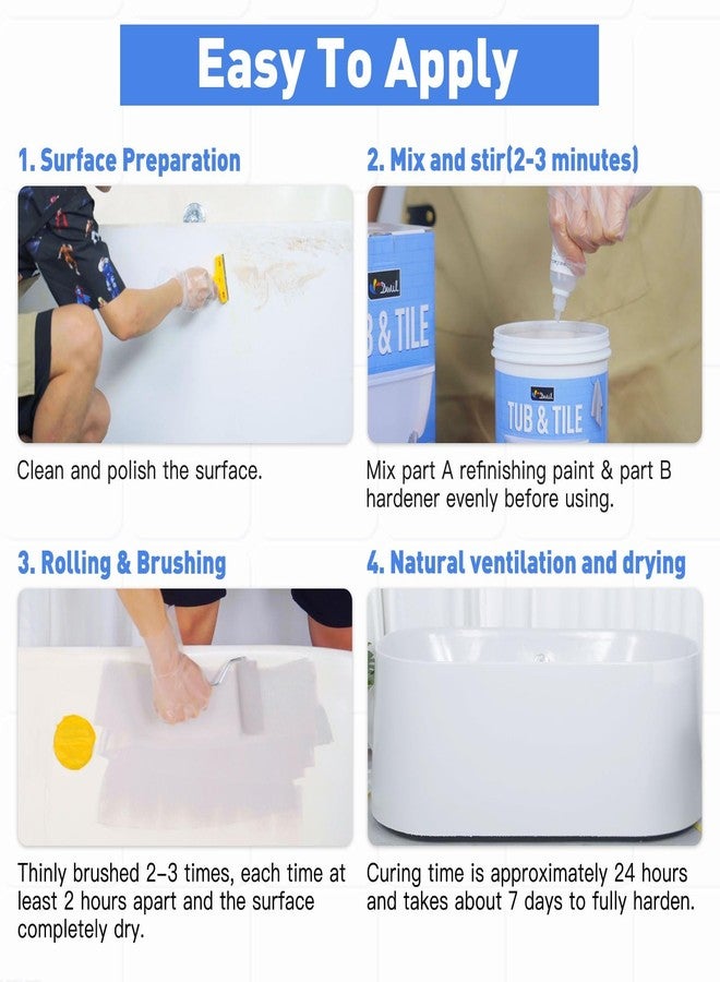 DWIL Tub and Tile Paint 16.5 oz, Tub and Tile Refinishing Kit with Hardener, Tub Refinishing Kit Water Based & Low Odor, Sink Paint for Bathroom Kitchen, Semi-Gloss White, 25-30sq.ft - Image 4