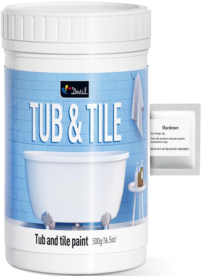 DWIL Tub and Tile Paint 16.5 oz, Tub and Tile Refinishing Kit with Hardener, Tub Refinishing Kit Water Based & Low Odor, Sink Paint for Bathroom Kitchen, Semi-Gloss White, 25-30sq.ft - Image 1