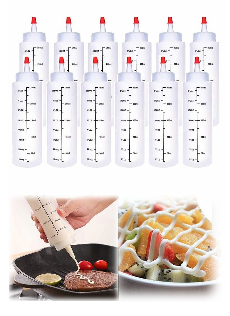 SYOSI - 12 Pack Condiment Squeeze Bottles With Red Tip Cap Tie 240ML Dye Empty Paint Squeeze Bottle For Ketchup BBQ Sauces Syrup Dressings Arts - Image 1