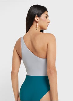 ELLA Contrast Color One Shoulder Swimsuit  - Image 2