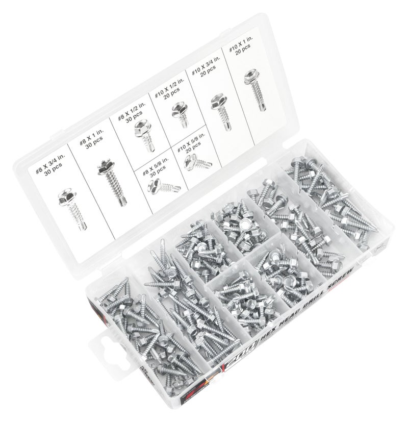 Performance Tool W5220 200pc Hex Washer Self Drilling Assortment With Case