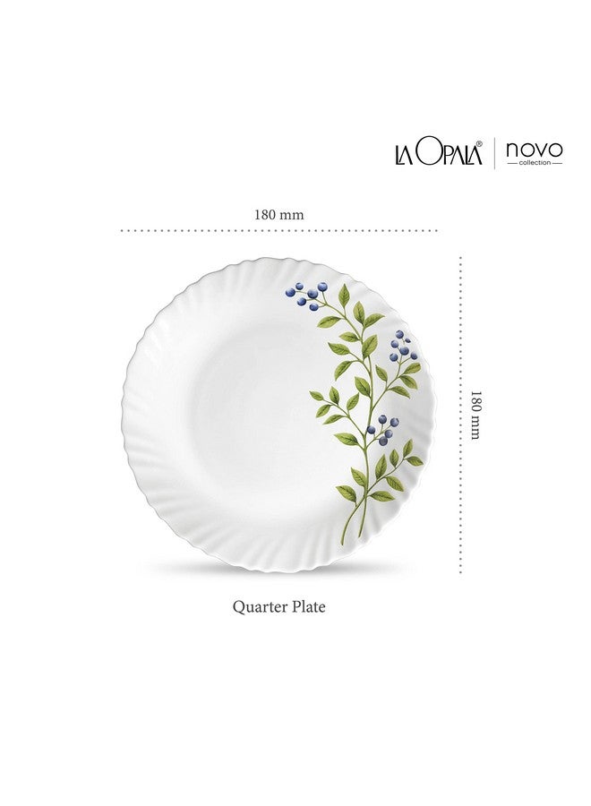 La Opala Novo Collection Opal Glass Crockery | Quarter Plate Set of 6 | Lush Greens Design | Plates for Snacking & Gifting | Microwave Safe | 100% Vegetarian | Extra Strong | Super Light & White - Image 2