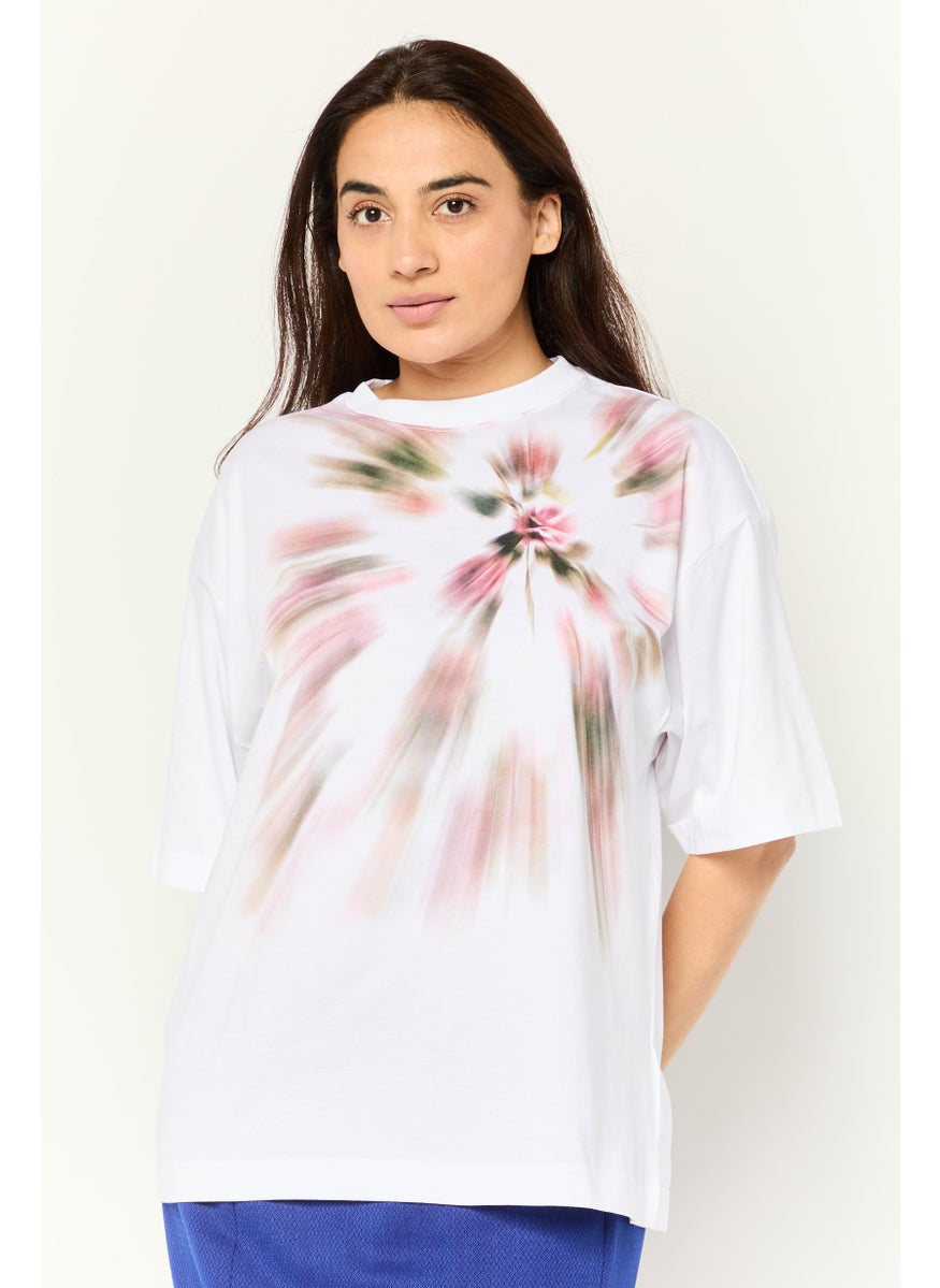 ESPRIT Women Crew Neck Short Sleeves Tie Dye T-Shirt, White  - Image 1
