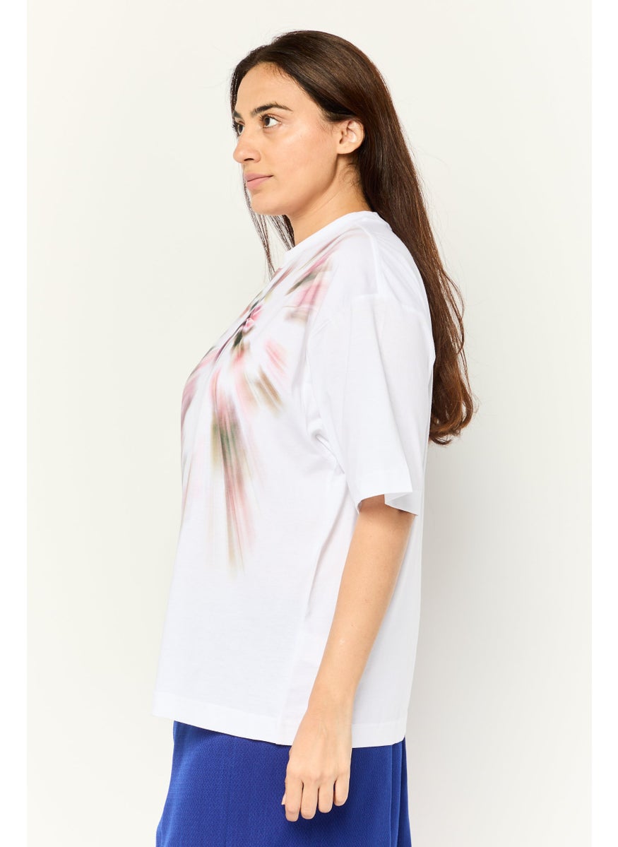 ESPRIT Women Crew Neck Short Sleeves Tie Dye T-Shirt, White  - Image 3