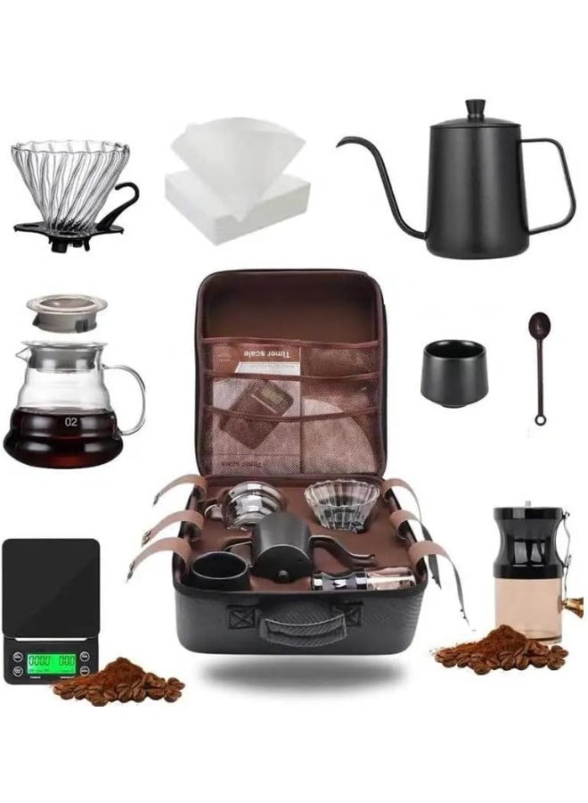 MOSH V60 Portable Pour Over Coffee Maker Set with Manual Grinder, Gooseneck Kettle with Thermometer, Scale, Reusable Filter & Travel Case – Complete Coffee Brewing Kit for Travel & Home - Image 2