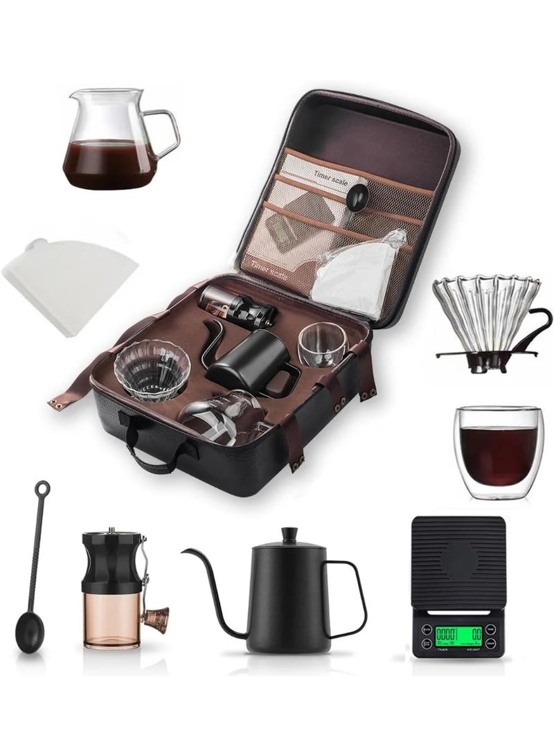 MOSH V60 Portable Pour Over Coffee Maker Set with Manual Grinder, Gooseneck Kettle with Thermometer, Scale, Reusable Filter & Travel Case – Complete Coffee Brewing Kit for Travel & Home - Image 3