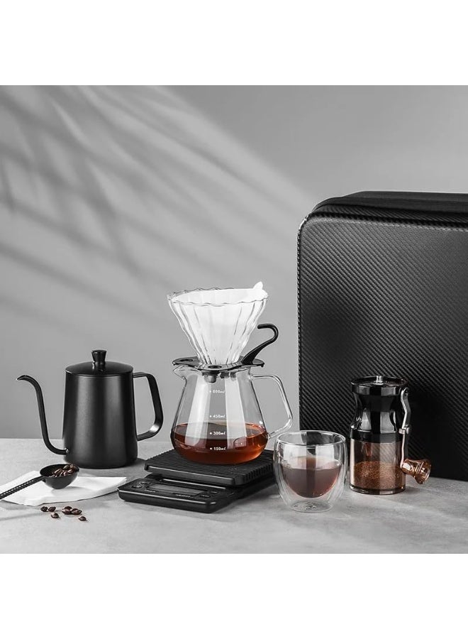 MOSH V60 Portable Pour Over Coffee Maker Set with Manual Grinder, Gooseneck Kettle with Thermometer, Scale, Reusable Filter & Travel Case – Complete Coffee Brewing Kit for Travel & Home - Image 1