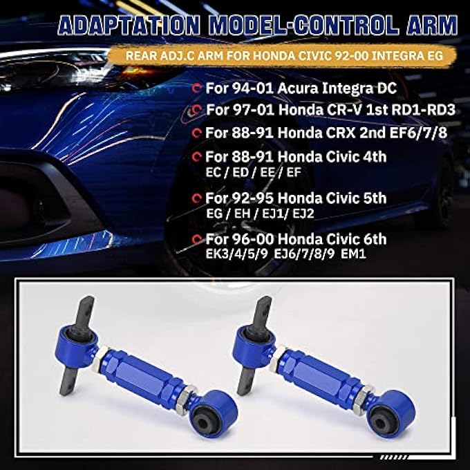 rayihni Adjustable Control Arm Integra Eg Rear Camber Arms Kit Compatible With Honda Civic 9200 Blue - Image 4
